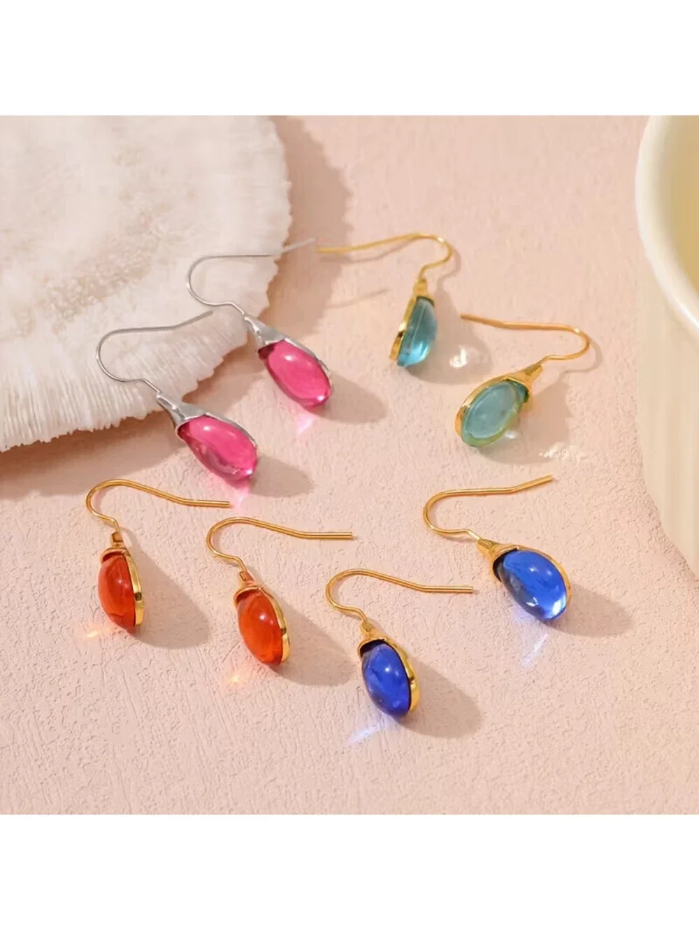8pcs Water Drop Resin Earrings in 4 Vibrant Colors